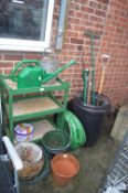 Garden Trolley, Bin of Tools, Planters, Watering C
