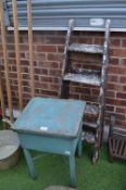 Painted Wooden Folding Step Ladders and Lidded Box