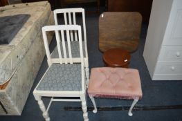 Two White Painted Dining Chairs, Two Stools and a