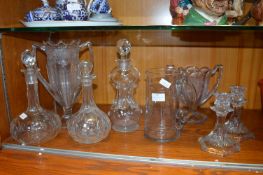 Cut Glass Decanters, Vases, Candlesticks, etc.