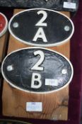 Two Reproduction Railway Signs 2A and 2B Mounted o