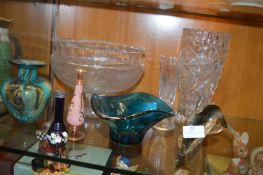 Glass Vases, Punch Bowl, Ornaments, etc.