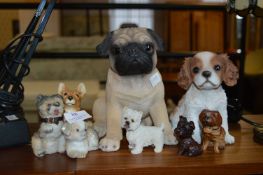 Dog Figures Including Pug and Spaniels, etc.