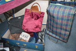 Suitcase Containing Assorted Bags plus Shopping Tr