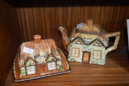 Cottage Teapot and Cheese Dish