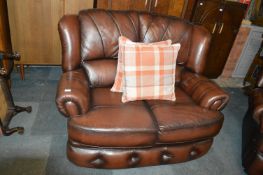 Brown Leather Chesterfield Two Seat Sofa