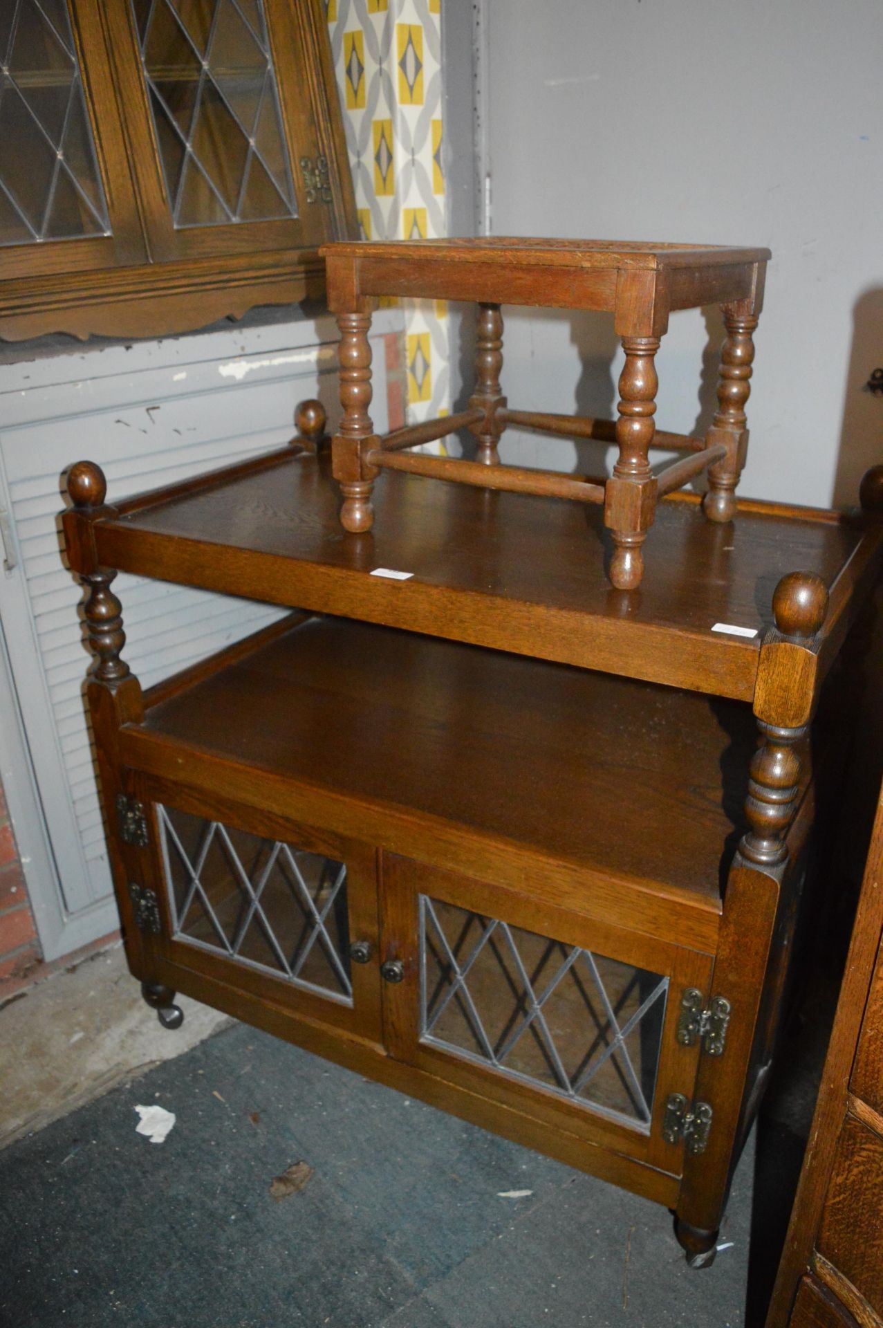 Old Charm Drinks Trolley and a Oak Rattan Stool