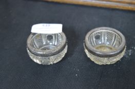 Pair of Hallmarked Sterling Silver Rimmed Glass Sa