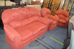 Three Piece Suite in Terracotta Upholstery; Three