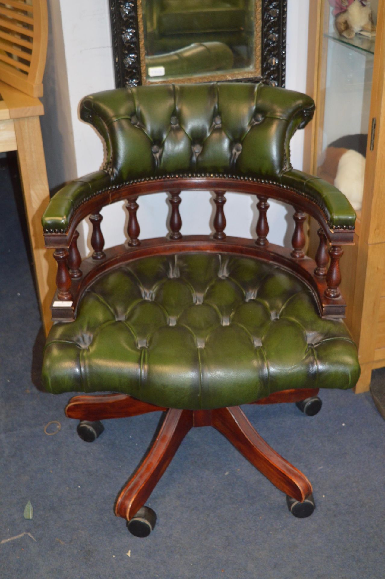 Green Leather Chesterfield Swivel Captains Chair