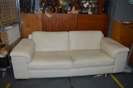 Large Cream Two Seat Leather Sofa