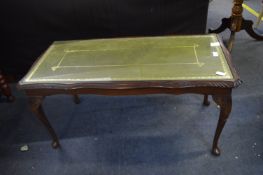 Glass Topped Coffee Table with Tooled Leather Inse