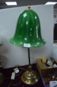 Vintage Style Brass and Green Glass Table Lamp