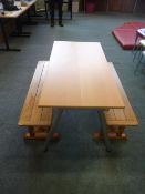 *table with 2 x benches. Table - 1200w x 600d x 700h. Bench - 1140w x 280d x 430h