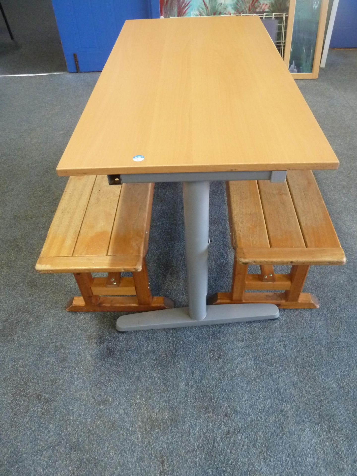 *table with 2 x benches. Table - 1200w x 600d x 700h. Bench - 1140w x 280d x 430h