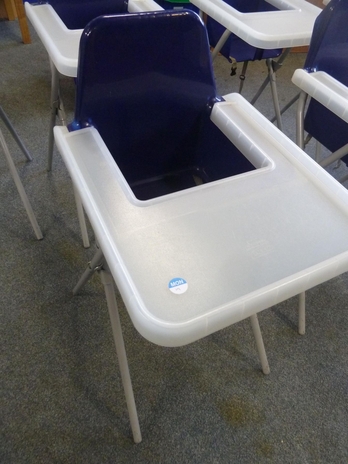 *3 x high chairs - plastic seat and tray with metal x-frame legs - Image 2 of 3