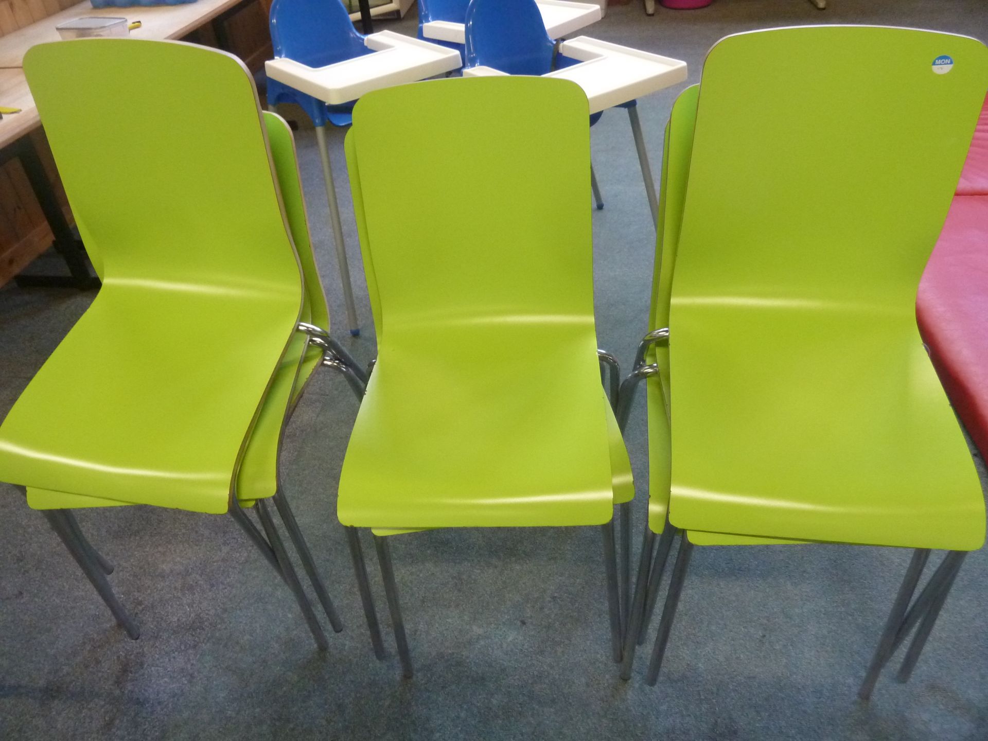 *8 x lime green stackable chairs with S/S legs - Image 2 of 3