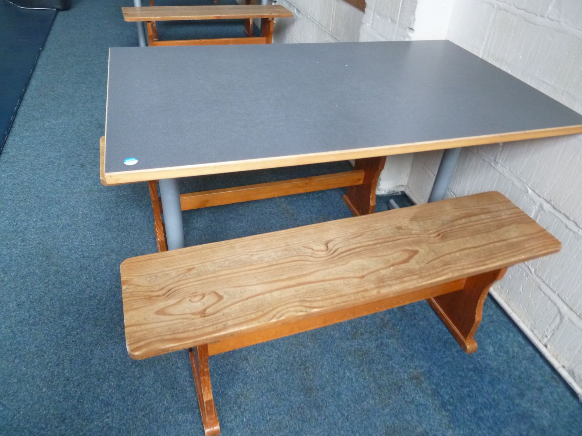 *grey topped table with 2 x wooden benches. Table 1200w x 600d x 700h. Benches - 1140w x 280d x 430h - Image 3 of 3