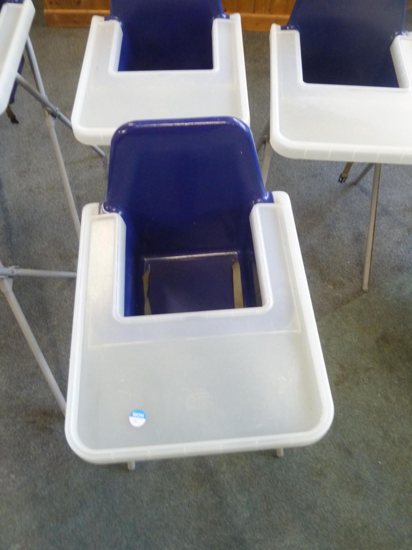 *3 x high chairs - plastic seat and tray with metal x-frame legs
