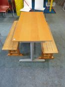 *table with 2 x benches. Table - 1200w x 600d x 700h. Bench - 1140w x 280d x 430h