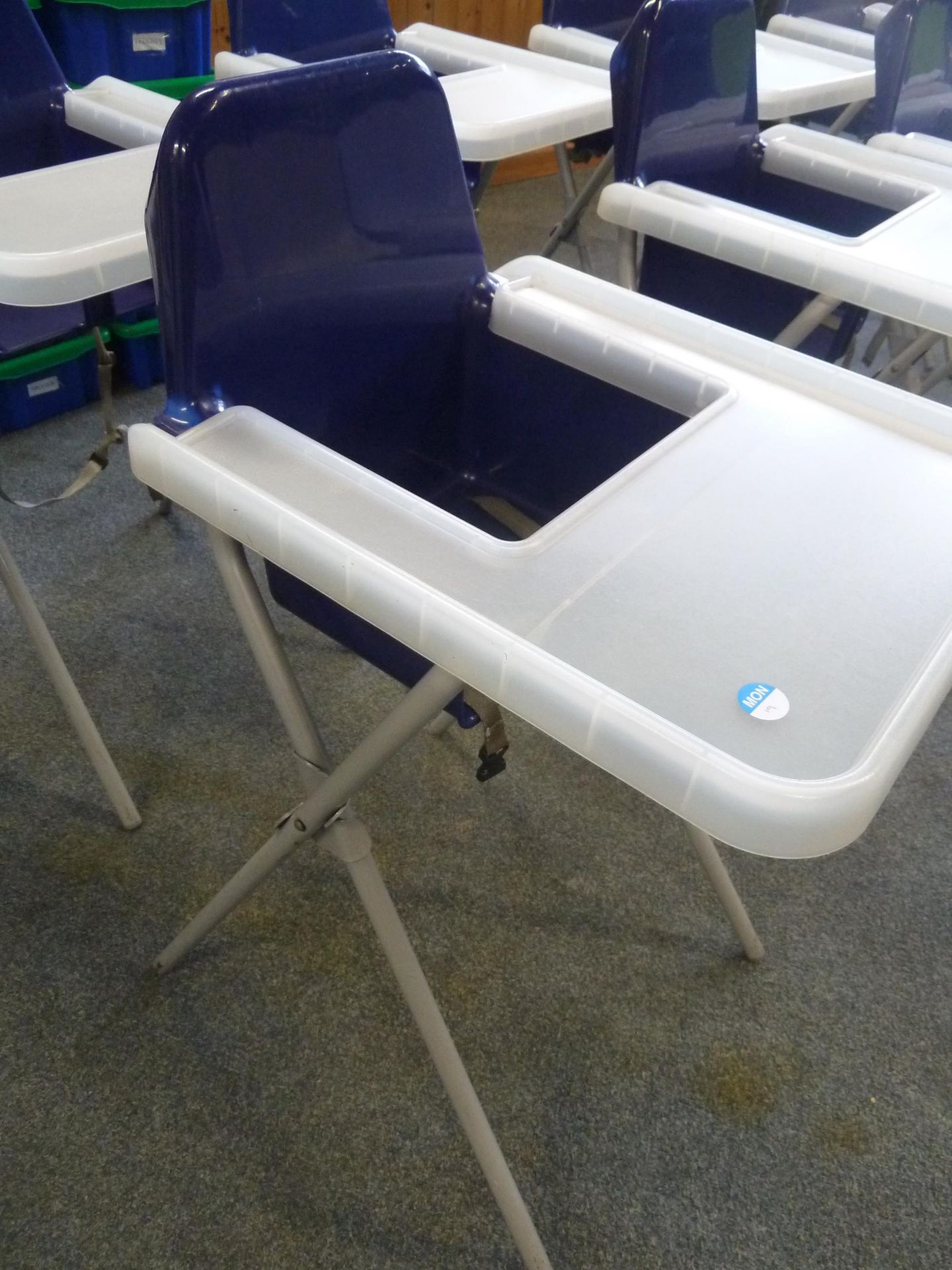 *3 x high chairs - plastic seat and tray with metal x-frame legs - Image 3 of 3