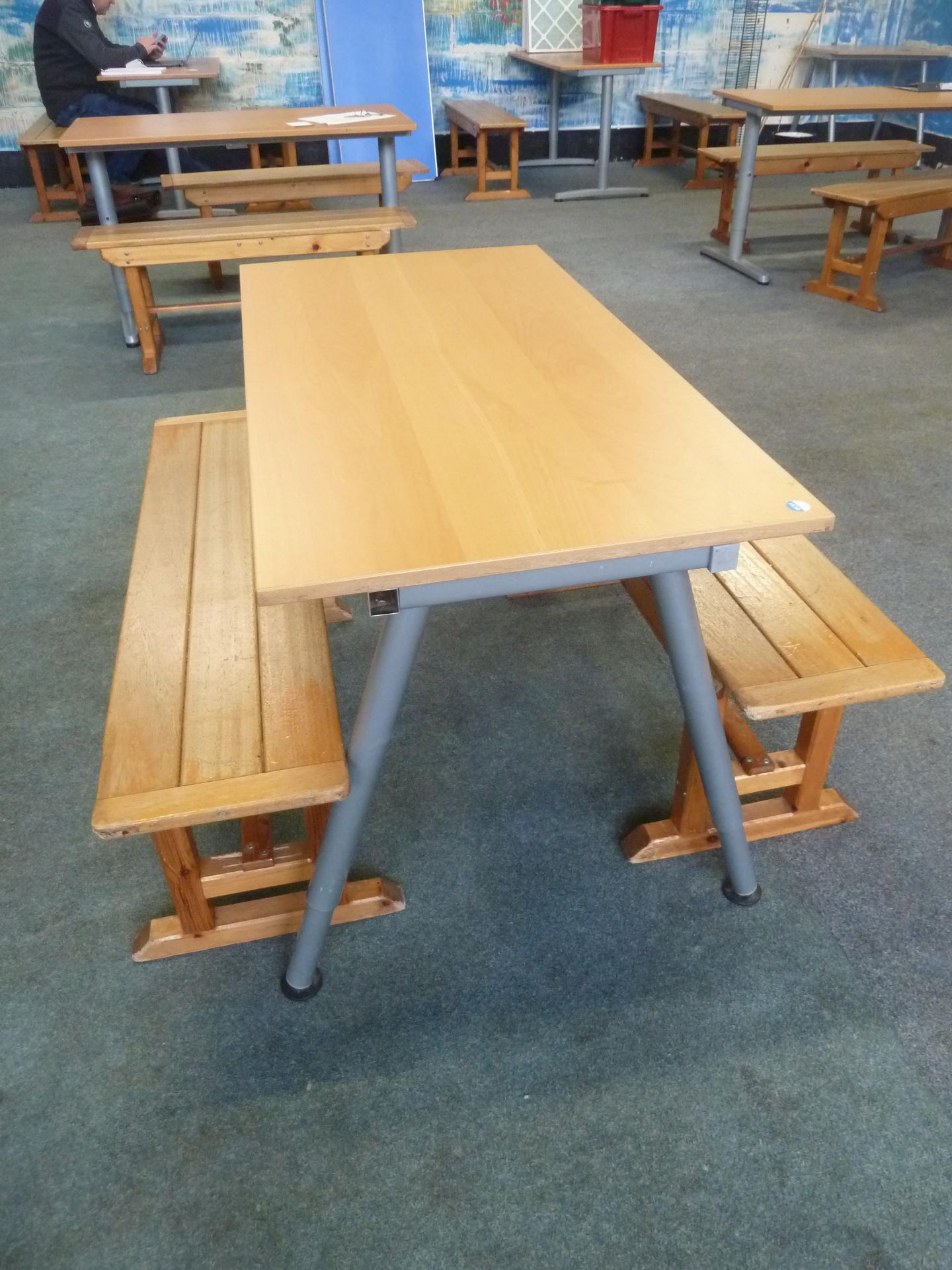 *table with 2 x benches. Table - 1200w x 600d x 700h. Bench - 1140w x 280d x 430h - Image 4 of 4