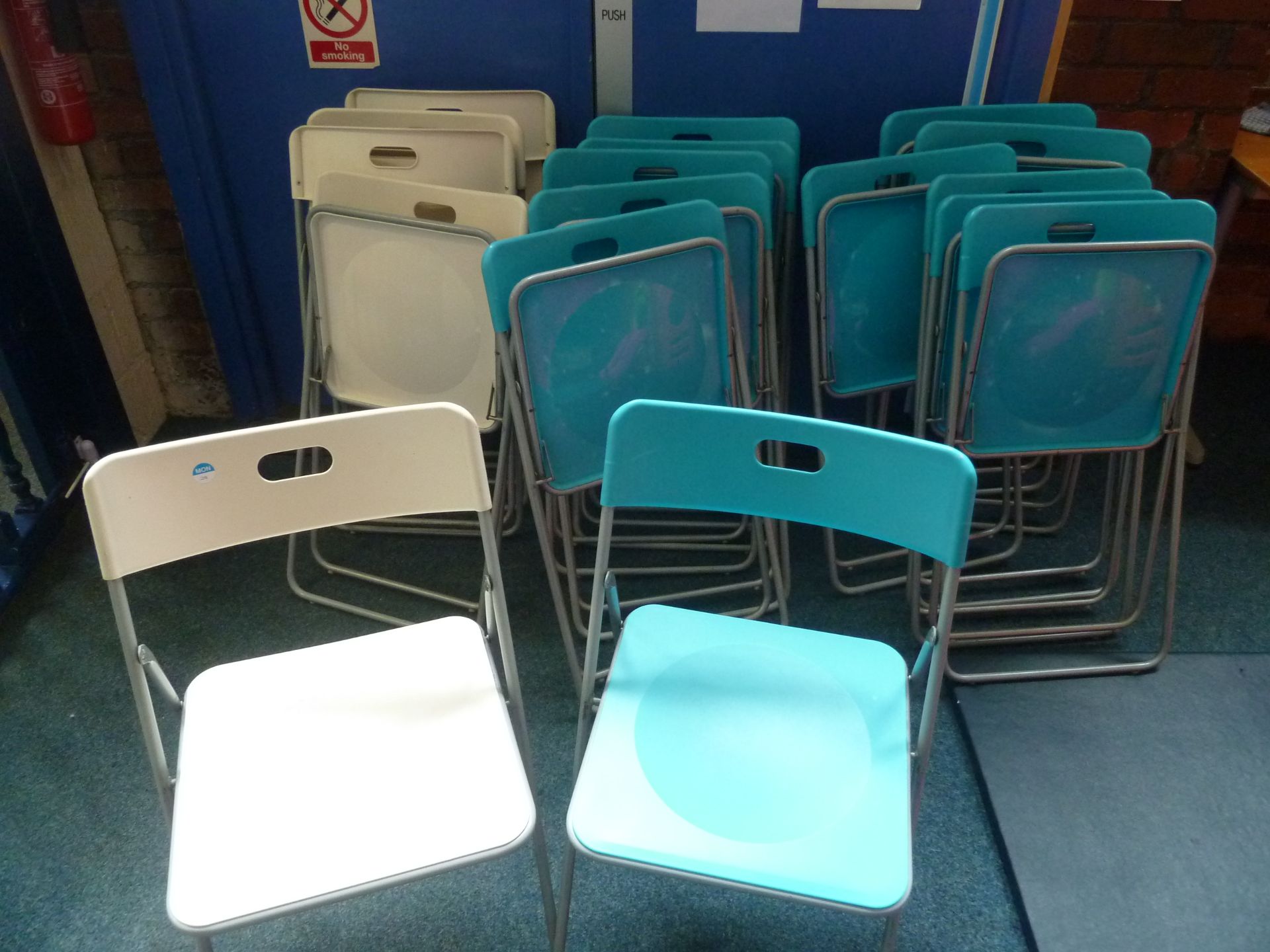 *16 x folding chairs - 4 x white, 12 x blue