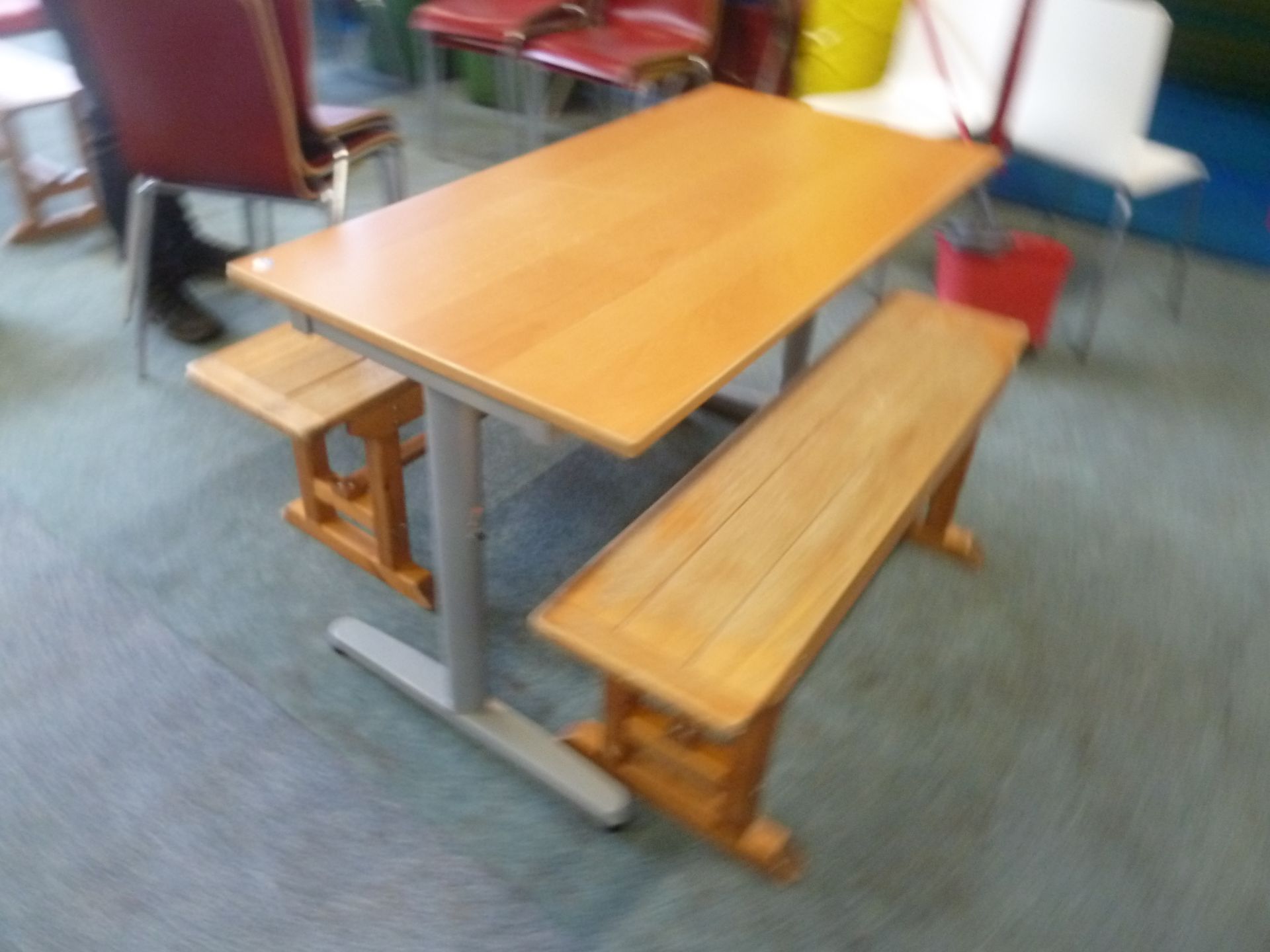 *table with 2 x benches. Table - 1200w x 600d x 700h. Bench - 1140w x 280d x 430h - Image 2 of 3