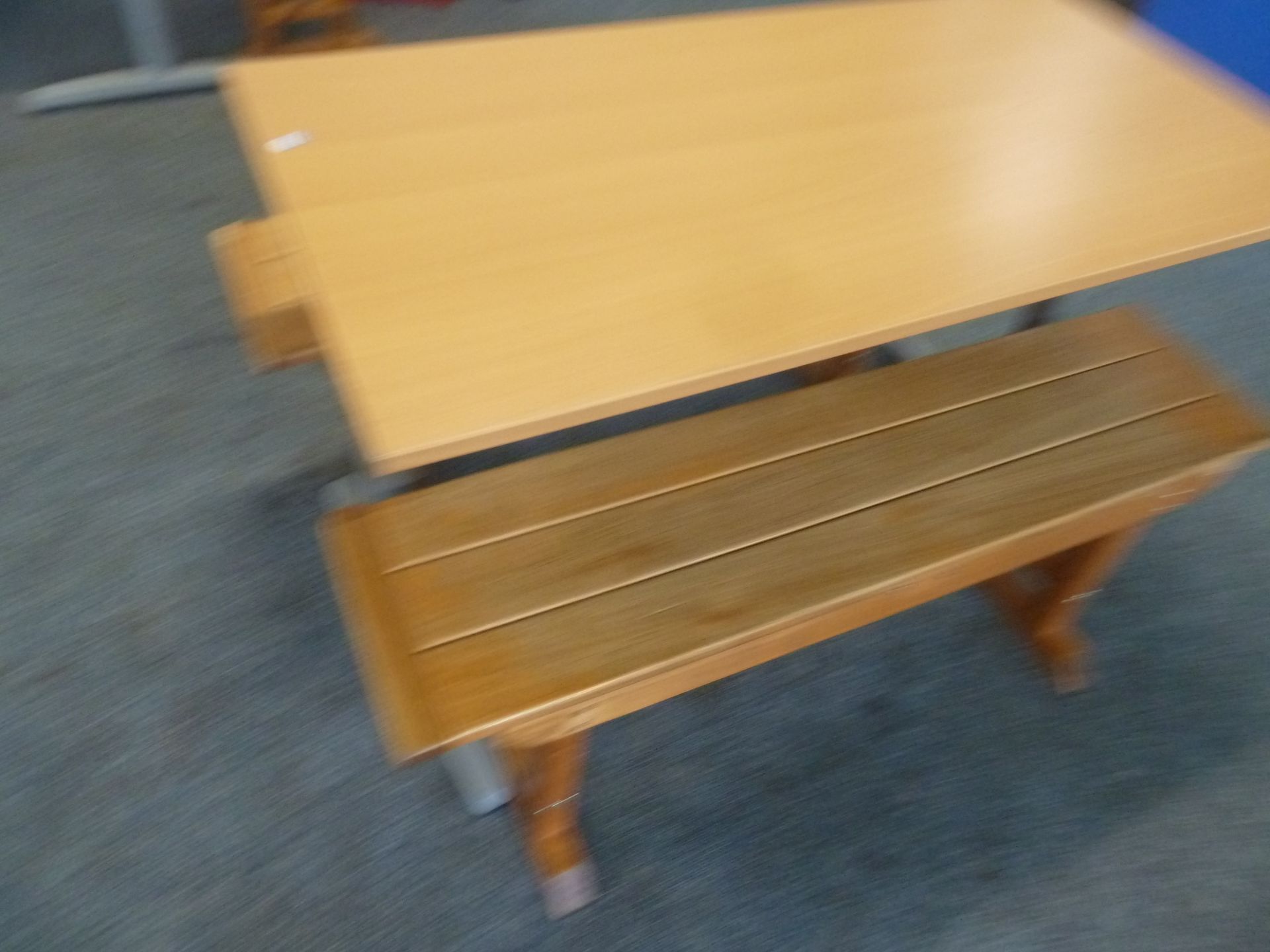 *table with 2 x benches. Table - 1200w x 600d x 700h. Bench - 1140w x 280d x 430h - Image 2 of 4