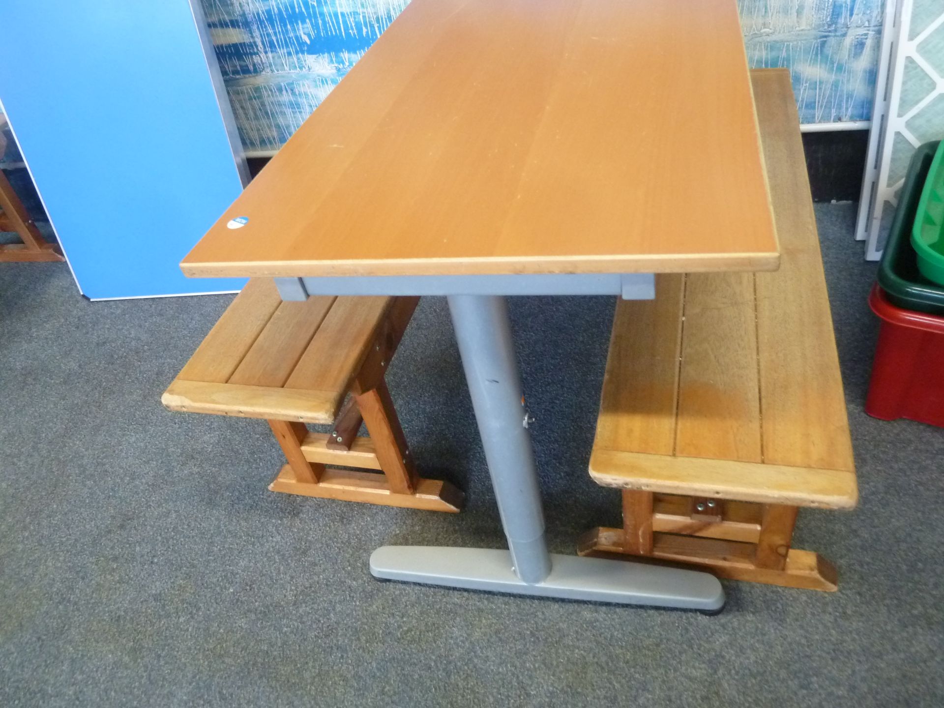 *table with 2 x benches. Table - 1200w x 600d x 700h. Bench - 1140w x 280d x 430h - Image 2 of 3