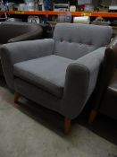 * 2 x wide light grey easy chairs with colourful button details