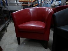 * 2 x red leather easy chairs