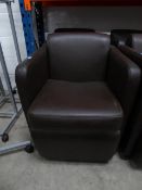 * 2 x brown leather easy chairs