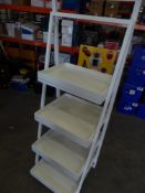 * A-frame 4 shelf stand - metal frame, white wooden shelves with lip. 1850h