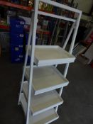 * A-frame 4 shelf stand - metal frame, white wooden shelves with lip. 1850h