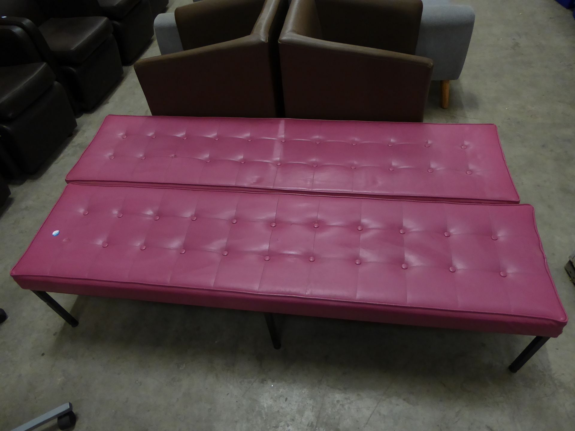 * 2 x pink leather bench seats with button detailing