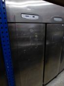 * Foster S/S double upright fridge on castors. 1450w x 900d x 2060h