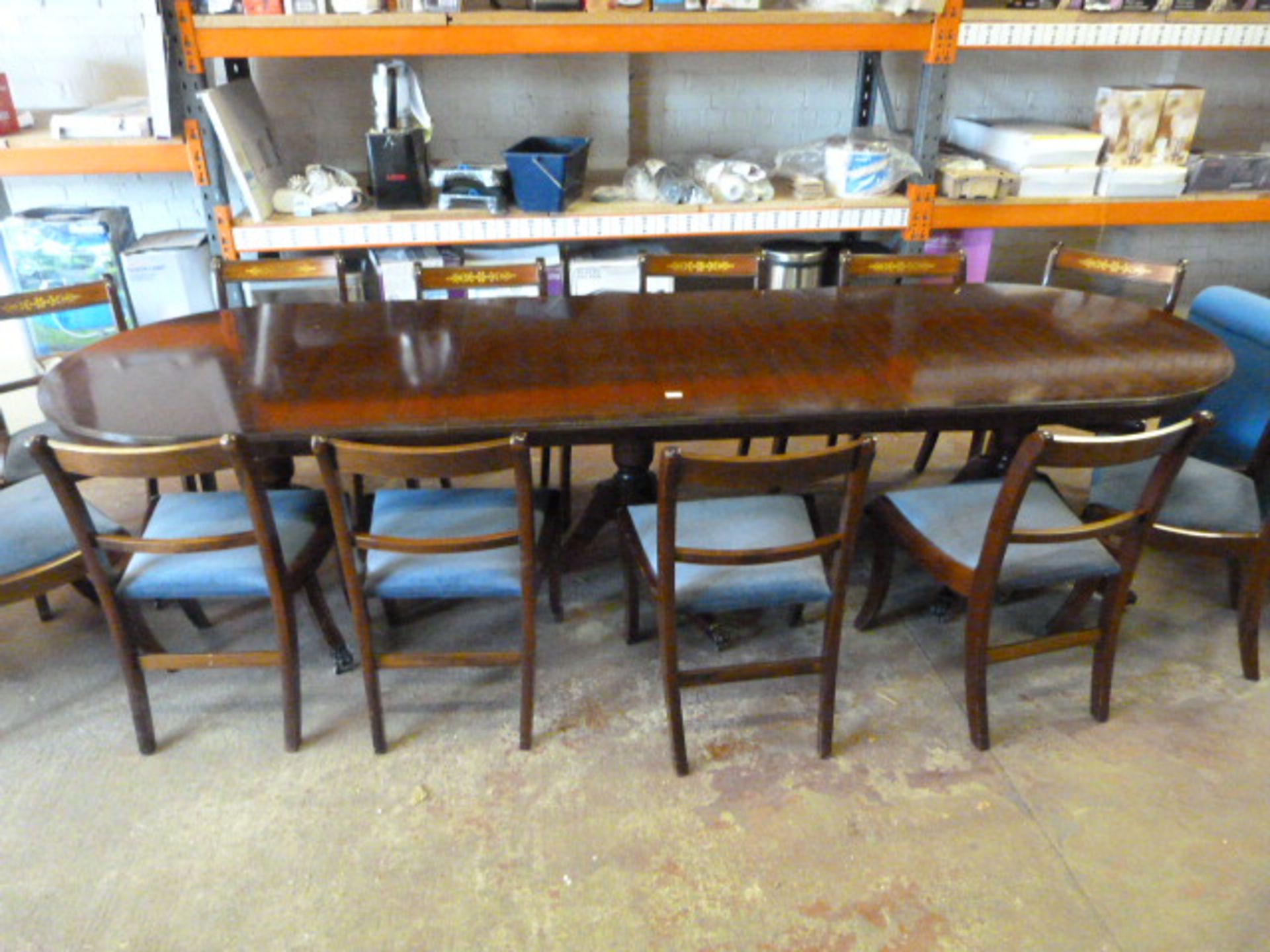 *10.5ft Dining/Boardroom Table with 12 Upholstered Chairs Inlaid with Brass - Image 2 of 3