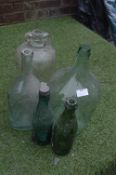 Assorted Green Glass Bottles Including Hull Brewer