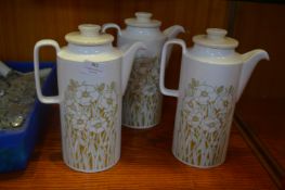 Three Hornsea Pottery Fleur Pattern Coffee Pots