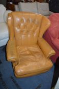 Tan Leather Chesterfield Wingback Armchair
