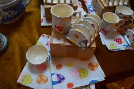 McCaw & Allan Breakfast Set; Four Mugs, Toast Rack