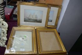 Two Gilt Photo Frames and Two Gilt Framed Sailing