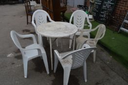 White Garden Furniture, Metal Based Table, and Fiv