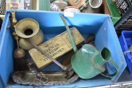 Vintage Watering Can, Tins, Brassware, etc.