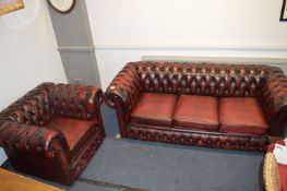 Red Leather Chesterfield Three Seat Sofa and Matc