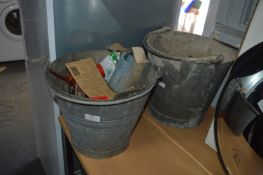 Two Galvanised Steel Buckets Containing Tools, etc