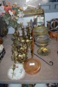 Brass Candlesticks, Planters, Magazine Rack, etc.