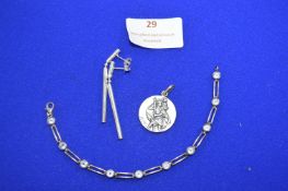 Sterling Silver Bracelet, Earring and St. Christopher