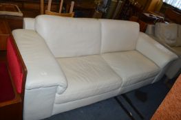 Ivory Leather Two Seat Sofa